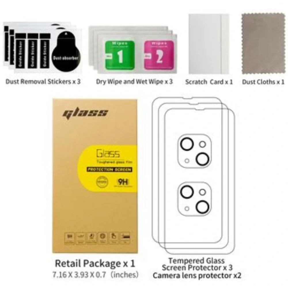 iPhone 13 Pro Max Glass Screen Protector 3 pack + 2 Pack Camera Lens Protector